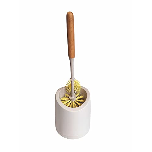 ECONATURAL by York Brosse WC avec poignée en Bambou - Brosse WC avec nettoyant pour Bords EKO Natural - pour Salle de Bain - Marron et Blanc - 14 x 14 x 40 cm - 3064090-009171