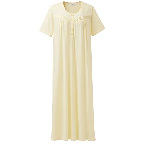 Keyocean Cotton Nightgowns For Ladies, Soft Comfy Lightweight Short Sleeves Women Nightgown, Tender Yellow, X-Large (Xl) #TOP10