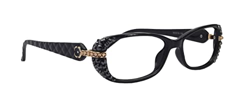 Glamour Quilted, (Bling) Women Reading Glasses Bling Adorned w (Hematite + Light Colorado) Genuine European Crystals in (Black) Frame NY Fifth Avenue