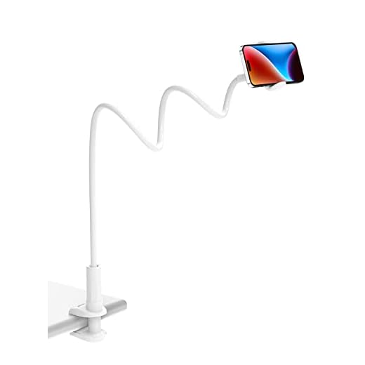 Tryone Gooseneck Phone Holder, Flexible Long Arm Mount Stand Compatible with Smartphones, Max Width 3in, Overall Length 27.5in(White)