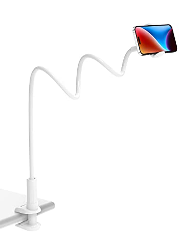 Tryone Gooseneck Phone Holder Stand for Bed Flexible Arm Adjustable Cell Phones Mount Clamp on Desk Bedframe Compatible with iPhone 14 Pro Max 13 12 11 X SE Series/Samsung S22 or Other 4"-7" Devices