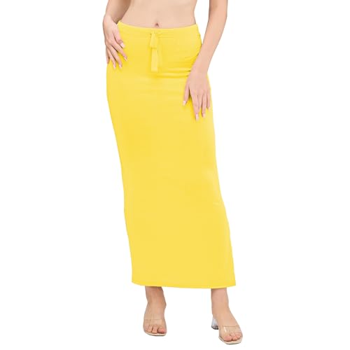 Image of DESI GIRL Satin Shimmer Stretchable Saree Shapewear Petticoat with Drawstring for Women | Mermaid fit Saree Petticoat with Side Slit for Easy Movement | Saree Shaper | Long inskirt