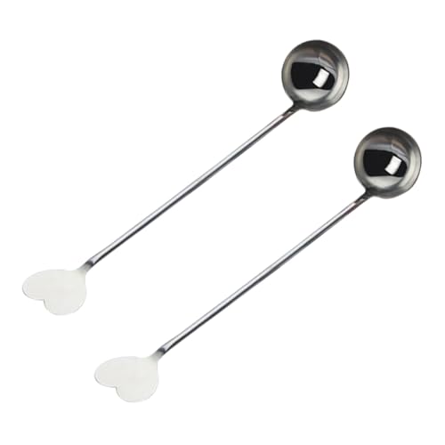 Unomor Long Handle Stainless Steel Honey Tea Spoons 2pcs Heart Shape Stirrers for Cocktail Smoothie Bar Use