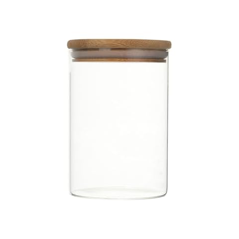 Lassos Boutique 1PC Glass Canister Jar with Bamboo Lid for Food Storage, Organization for Coffee Beans, Tea, Flour, Salt, Nuts, Cookies, Oatmeal 15 fl oz (450ml) Cover