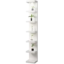 home stuff Lack Wall Shelf Unit with Extra Strong Backboard, Versatile 7 Tier Shelf Unit, White Lack Wall Shelf, Display Floating Shelf with LED Remote Control Light White