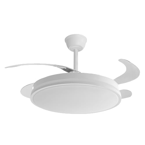 M MI DEKOR Ventilador de Techo LED, Blanco, con Mando a Distancia y Temporizador – 3 Aspas Transparentes, Motor DC, 6 Velocidades, 4900 lm, 3 Tonos de Luz (3500K/4000K/6500K), Ø107 cm, MD1401