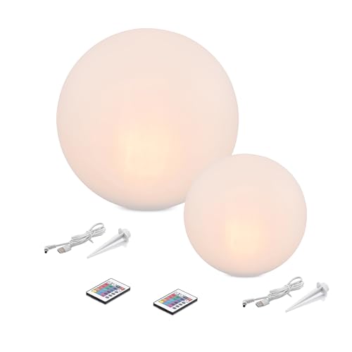 Esotec Solarkugeln Siena, 2er Set, Multicolor, 20+30cm, Fernbedienung, USB, 16 Leuchtfarben, Akku, Solarmodul, Erdspieß, Solarleuchte, Kugelleuchte,...