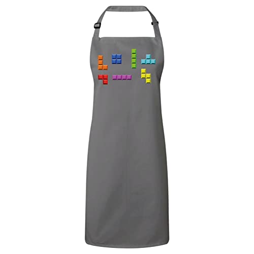 Tablier cuisine gris anti taches motif arcade jeux video retro