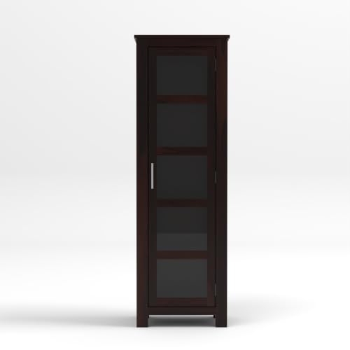 Image of Solid Sheesham Wood Display Cabinet with Acrylic Glass Door | Wooden Bookshelf & Bookcase Storage Cabinet for Living Room, Home Office & Bedroom(Walnut Finish)
