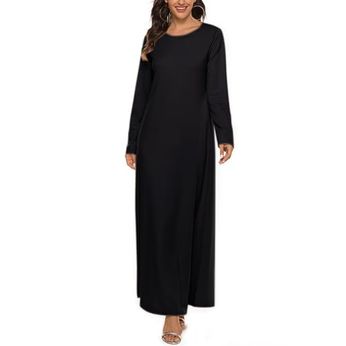 CHICTRY Womens Solid Muslim One-Piece Prayer Dress Arabian Round Neck Kaftan Abayas Muslim Dress