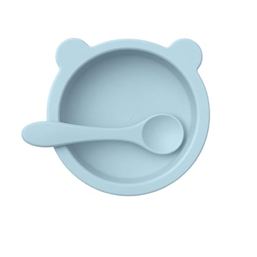 Image of Silicone Baby Feeding Bowl and Spoon Set for Babies with Suction Base, BPA-Free, Non-Slip, Safe for Infants and Toddlers Mealtime (Grey)
