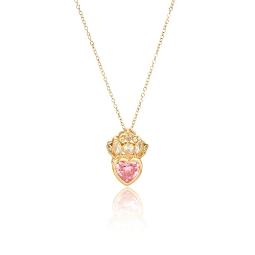 crataly Rose Quartz Crown Heart Necklace for Women-Gold Plated October Birthstone Princess Crown Pendant For Valentine's Day Mother's Day Thanksgiving Day Christmas Birthday Gifts