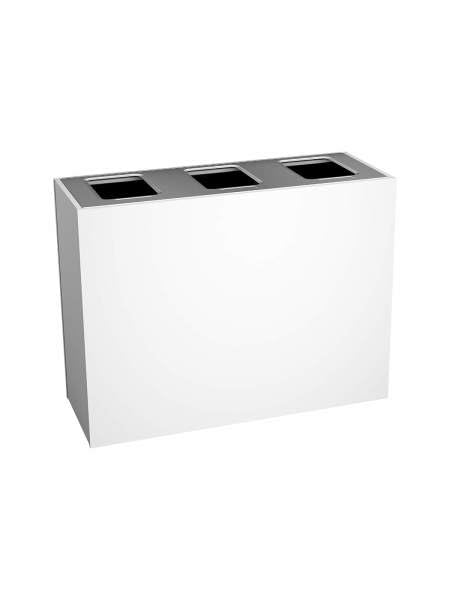 Sturdy Essentials Stratus Series Recycling and Trash Receptacle Bin Modern Style with White Glacier Finish, Triple Bin with Three Full Openings for Recycling and Waste