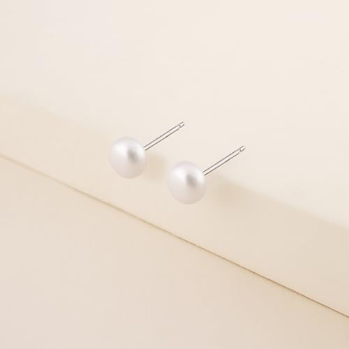 6mm Natural Freshwater Pearl Stud Earrings, Rhodium-Plated 925 Sterling Silver, Hypoallergenic, Minimalist Jewelry for Women, Classic and Elegant Gift for Her, Everyday Wear or Special Day4