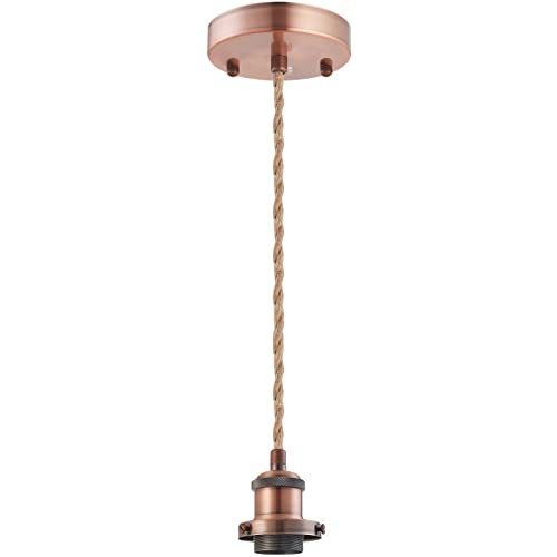 Image of Industrial Mini Pendant Light Kit, E26 Socket Pendant Hanging Light, Hemp Rope Vintage Hanging Pendant Light Cord, Adjustable Pendant Lights Ceiling Mount Kitchen Island Farmhouse