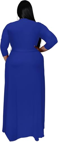 Image of Runwind Plus Size Dresses for Women Floral Maxi Dress Flowy 3 /4 Sleeve with Belt