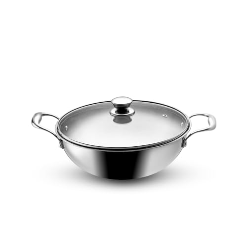 Image of VAYA Hautechef Triply Stainless Steel Kadai with Lid, 24cm, 2.5L, Heavy-Bottom Tri-Ply Kadhai for Cooking, Induction & Gas Stove Compatible, 3-Layer Body, 100% Toxin-Free