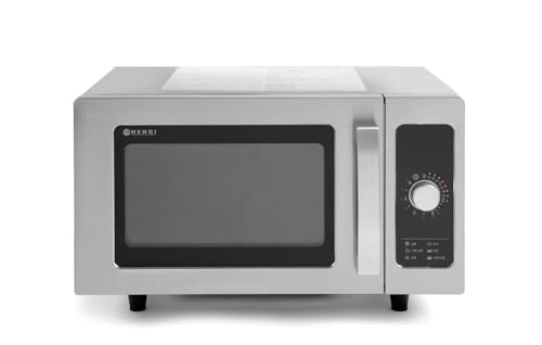 HENDI Mikrowelle, 1000W, mit Drehknopf, LED-Beleuchtung, nicht drehbarer Keramikboden, max. Plattendurchmesser: 320 mm, Eingangsleistung 1550W, 25L, 230V, 511x432x(H)311mm, Edelstahl