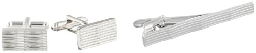 Stacy Adams Men's Silver Cuff Link & Tie Bar W/ridges Set, One Size