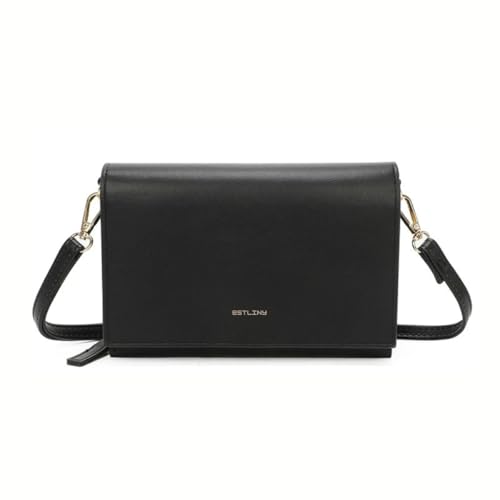 Bolsa Feminina Transversal com Alça Ajustável Crossbody Pequena de Couro Sintético Tipo Clutch, carteira feminina com Zíper e Bolso para Celular Ideal para Viagem e Dia a Dia (Preto)