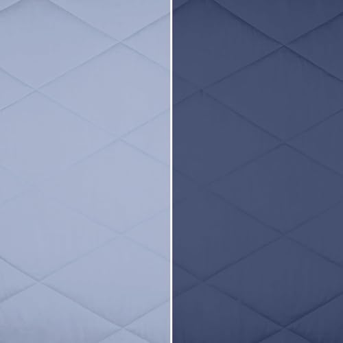 Image of THE HOME STYLE Solid Plain Cotton Feel Fitted Bedsheet (72x78 inches) with Reversible Comforter (90x100 inches) | King Size | 2 Pillow Covers | 300 TC | 4-Piece Bedding Set (Blueberry)