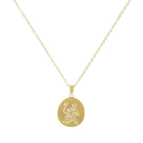Gold Good Luck Pendant Necklace for Women 14K Gold Plated Good Luck Coin Pendant Choker...