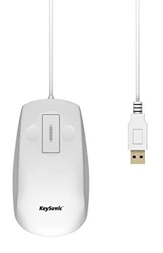 KeySonic Wasserdichte Silikon-Maus - IP68 Geschützt, Mit Scroll-Tasten | USB-Kabel 1,8 M, Weiß