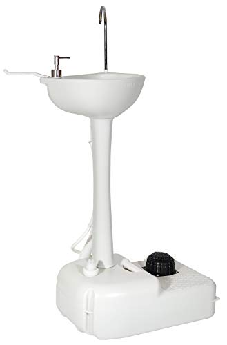 FHU Mobiles Waschbecken, Spülbecken mit Fußpumpe, Seifenspender, Portabel für Camping, Festival, Garten, Outdoor Party, Baustelle, 17L Wassertank, Weiß