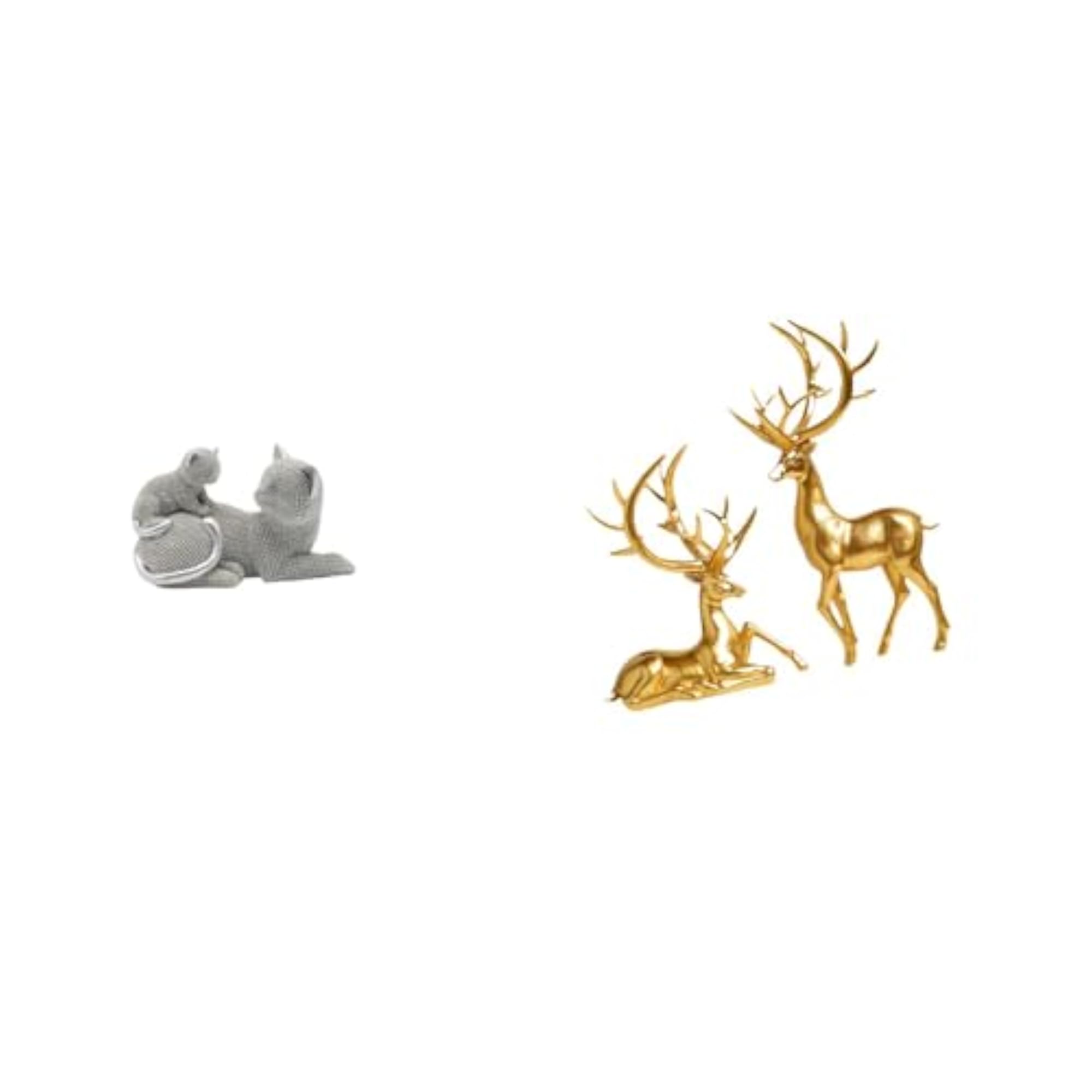 Cat Deer Sculpture Tabletop Ornament Art Crafts