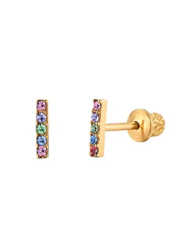 Earrings For Girls,18k Gold Plated Multicolored Mini Bar Hypoallergenic Earrings for Girls, Stud Screw On Safety Backs, Stainless Steel Ultra Sensitive Ears Post For Kids, Toddlers, Little Girls, Teens