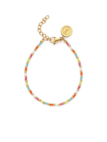 SINGULARU - Pulsera Lumi Colors. Acero con Baño en Oro de 18 Kt y Vidrio. Joyas Para Mujer.