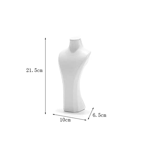 Présentoir collier buste en cuir blanc pour vitrine et salon | Modèle petit - 3