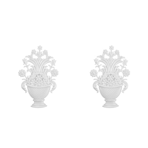 LOGOFUN 2PCS DIY Unpainted Carved Plastic Flower Corner Appliques for Home Office Furniture Cupboard Cabinet Decoration - White