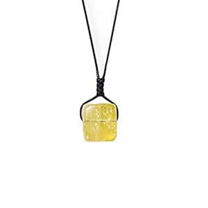 Runyangshi Citrine Natural Healing Crystal Square Pendant 0.59″-0.78″(1.5-2cm) Tumbled Polished Stones Necklace Meditation Reiki Energy Amulet Bohemia for Men Women Hand-Woven Rope Gift