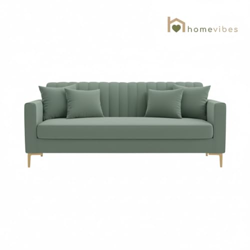 Image of 3+2 Seater Velum Fabric Sofa Set for Living Room, Modern Design with High Density Foam, Solid Wood Frame, Ergonomic Comfortable Seating for Home & Office (Frosty Green, 3+2 Seater) | Soft foam comfort, Strong wood frame