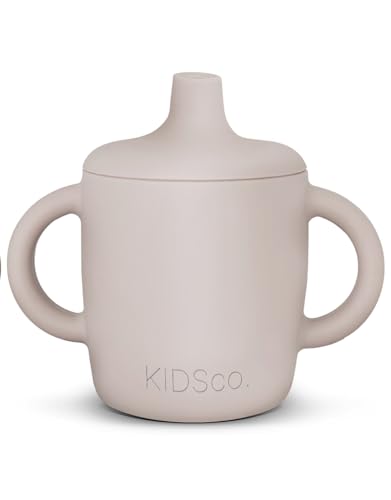 Image of KIDSco. Silicone Sippy Cups for Toddlers 1-3 and Training Sippy Cup for 6 month old Soft Spout and Handles Unbreakable Easy Grip Toddler Cups Spill Proof 5oz/150ml (Oat)
