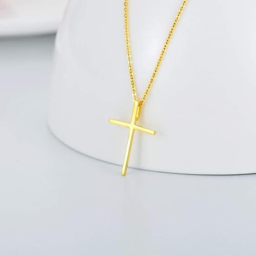 18K Solid Gold Tiny Cross Pendant Necklace for Women Simple Classic Cross Necklaces Religious Jewelry Gifts for Wife, Mother, 16-18 inch3