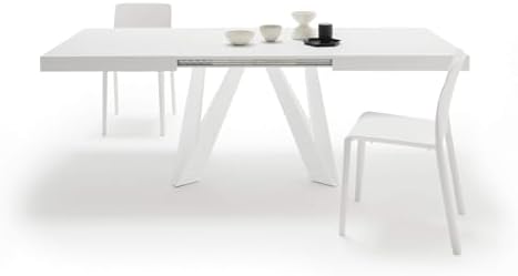 MOBILI FIVER, Table Extensible Romina 140 (220) X 90 cm, Frêne Blanc avec Pieds en Fer Blanc, pour 6-10 Personnes, Table Extensible pour Cuisine, Salon, Made in Italy