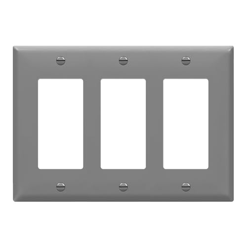 Image of ENERLITES Decorator Wall Plate, Light Switch or Receptacle Outlet Cover, Gloss Finish, Size 3-Gang 4.50 inch H x 6.38 inch L, 8833-GY, Gray