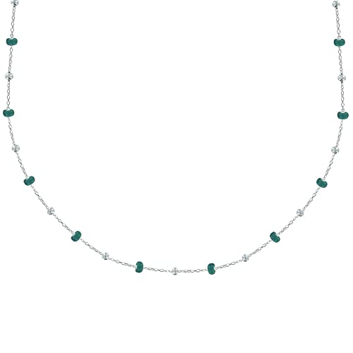 LES POULETTES BIJOUX - Collier Argent Perles Émaillées et Perles Argent - Vert