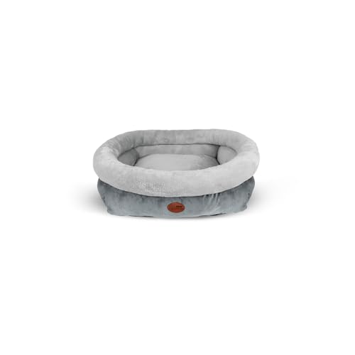 PATAM Cuccia per Cani e Gatti, Lettino Sfoderabile Morbido e Antiscivolo, Kira Grigio, Small 51x46x18 cm