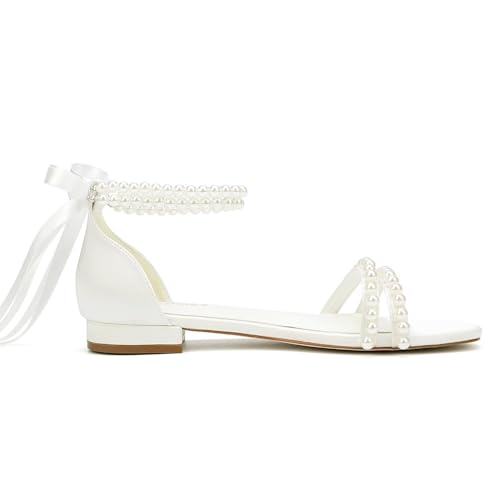 Pearl Flats Bridal Sandals Wedding Flats for Bride Open Toe Beach Wedding Shoes4