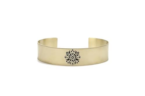 Bracelet manchette large or 14k gravé fleur idée cadeau femme idéal