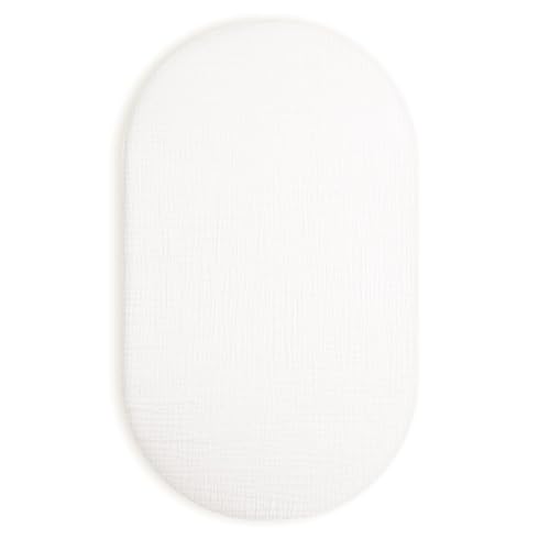 Image of Bassinet Sheet for Baby Boy and Girl, Fitted Sheets for Rectangle, Oval, Hourglass Bassinet Mattress, Muslin Moses Basket Sheets with Neutral Style (White)