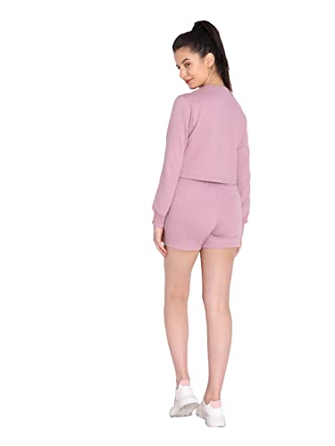 Image of CHKOKKO Women Solid Track Suit Crop Top Shorts Trackpant Co-ord Set