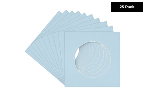 CountryArtHouse Baby Blue Acid Free 14x14 Circle Picture Frame Mat with White Core Bevel Cut for 10x10 Pictures - Fits 14x14 Frame - Pack of 25 Matboard Show Kits with Acid Free Backings & Clear Bags