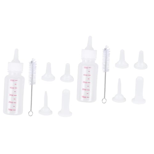 BELLIFFY 2 Sets Pet Feeding Bottle 50ml Kitten Nursing Bottle with 3 Replacement Nipples for Small Pets