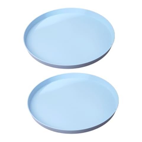 Incauca 2 Pack Round Plastic Serving Tray Platter, 13 Inch Lightweight Wheat Straw Food Tray, Tea Tray for Party, Reusable Restaurant Fast Food Holder for Cup Cake Snack Fruits (Blue) Cover