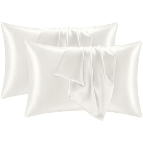 Softhour 2 Pack Silky Pillowcase Premium Satin Pillow Cases with Zipper Closure for Hair and Skin, Standard Size 20 x 26 Inches, Gifts for Women Men, Ivory White Cover