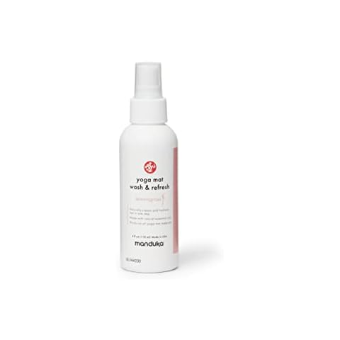 Manduka Yoga Mat Wash and Refresh - 100% Natural Essential Oil Yoga Mat Cleaning Spray, Fitness Equipment and Gym Accessories Cleaner, Non-irritating, Pet Friendly | Lemongrass Scent, 4oz Cover